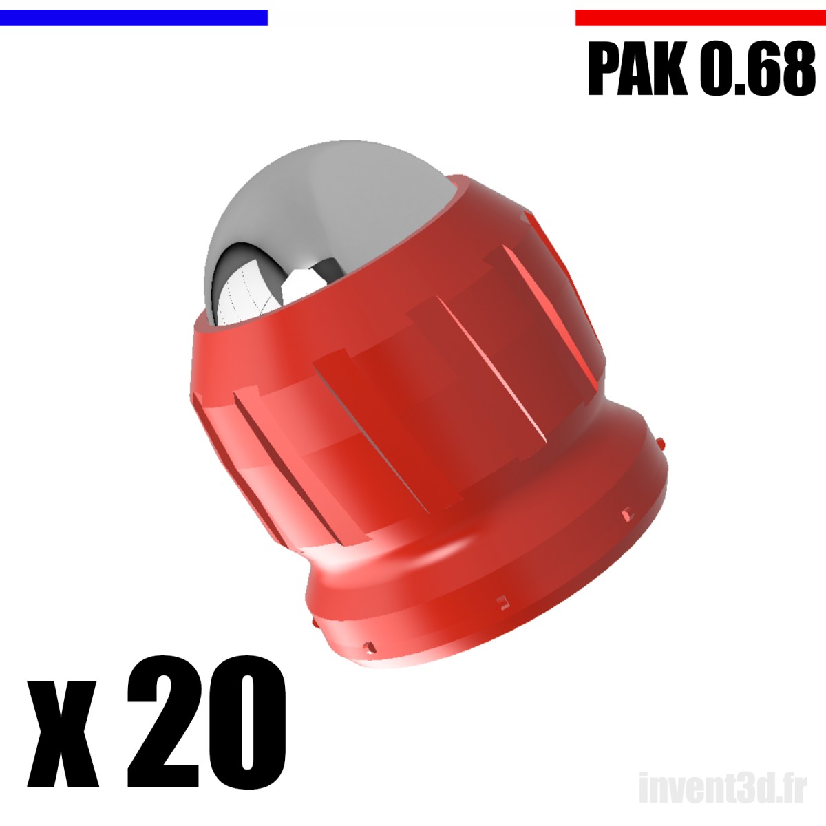 10 x Cal. 0.68 pour PAK Bille 12mm - Gomme Cogne - Rouge