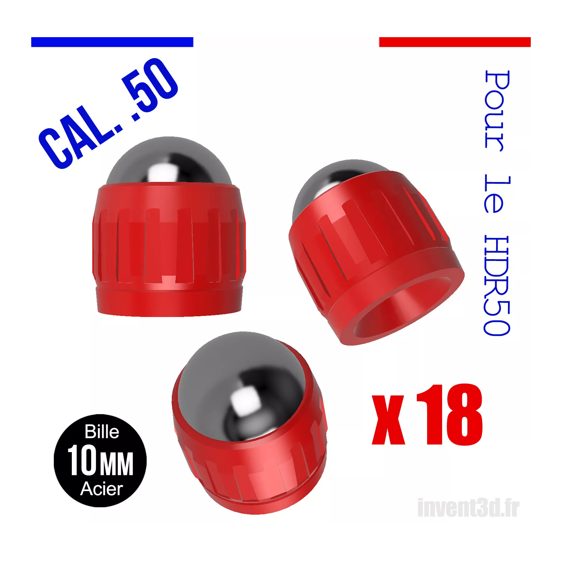 18 billes embout Acier 10mm Cal.50 pour HDR50 T4E Umarex - Rouge