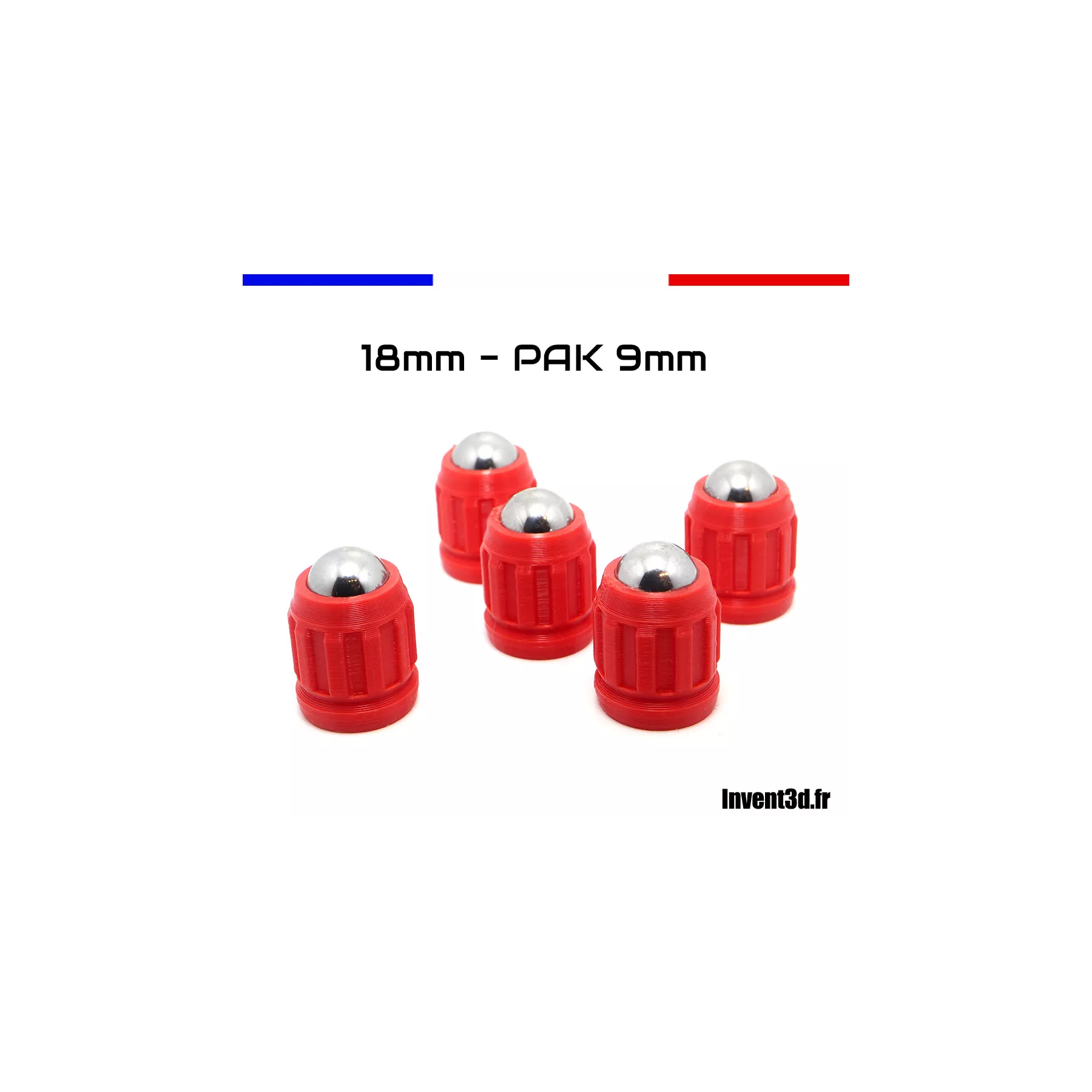 5 munitions 18mm Gomme Cogne avec billes 12mm en acier pour embout spécial pistolet à blanc - Rouge