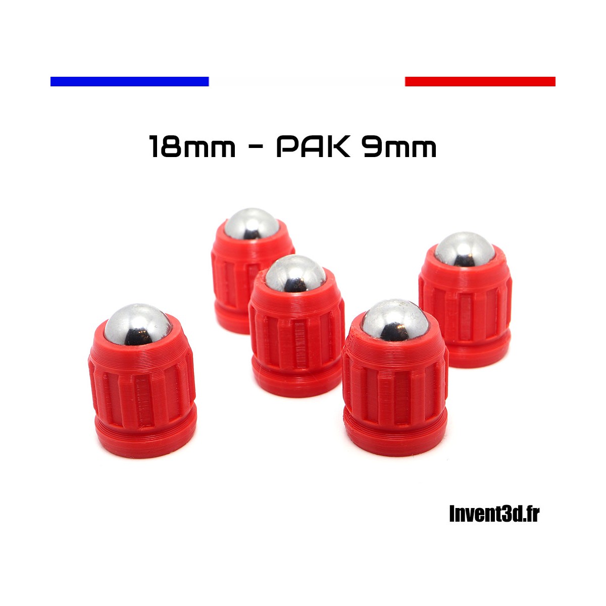 5 munitions 18mm Gomme Cogne avec billes 12mm en acier pour embout spécial pistolet à blanc - Rouge