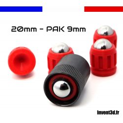 5 munitions 20mm pour PAK 9mm - Bille 13,5mm en acier pour embout pistolet à blanc - Rouge