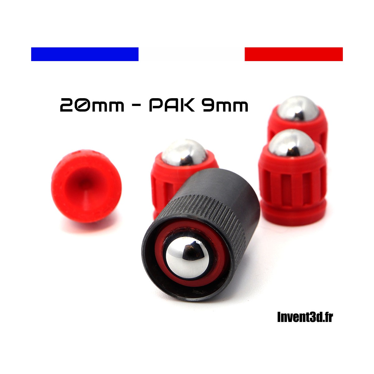 5 munitions 20mm pour PAK 9mm - Bille 13,5mm en acier pour embout pistolet à blanc - Rouge